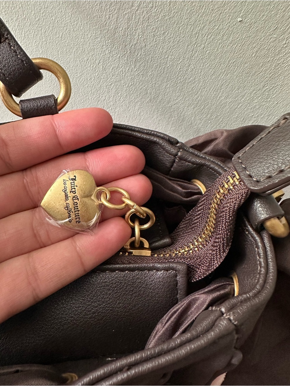 Juicy Couture Pink and Brown Logo Shoulder Bag with Heart Charm - Picture 7 of 12